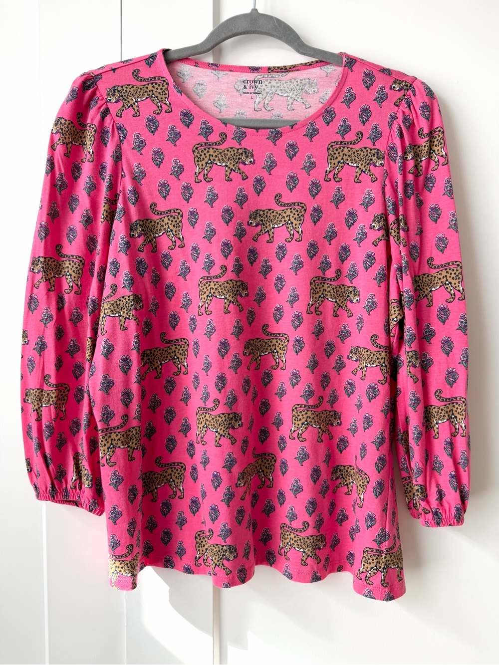 Pink Leopard Puff Sleeve Top
